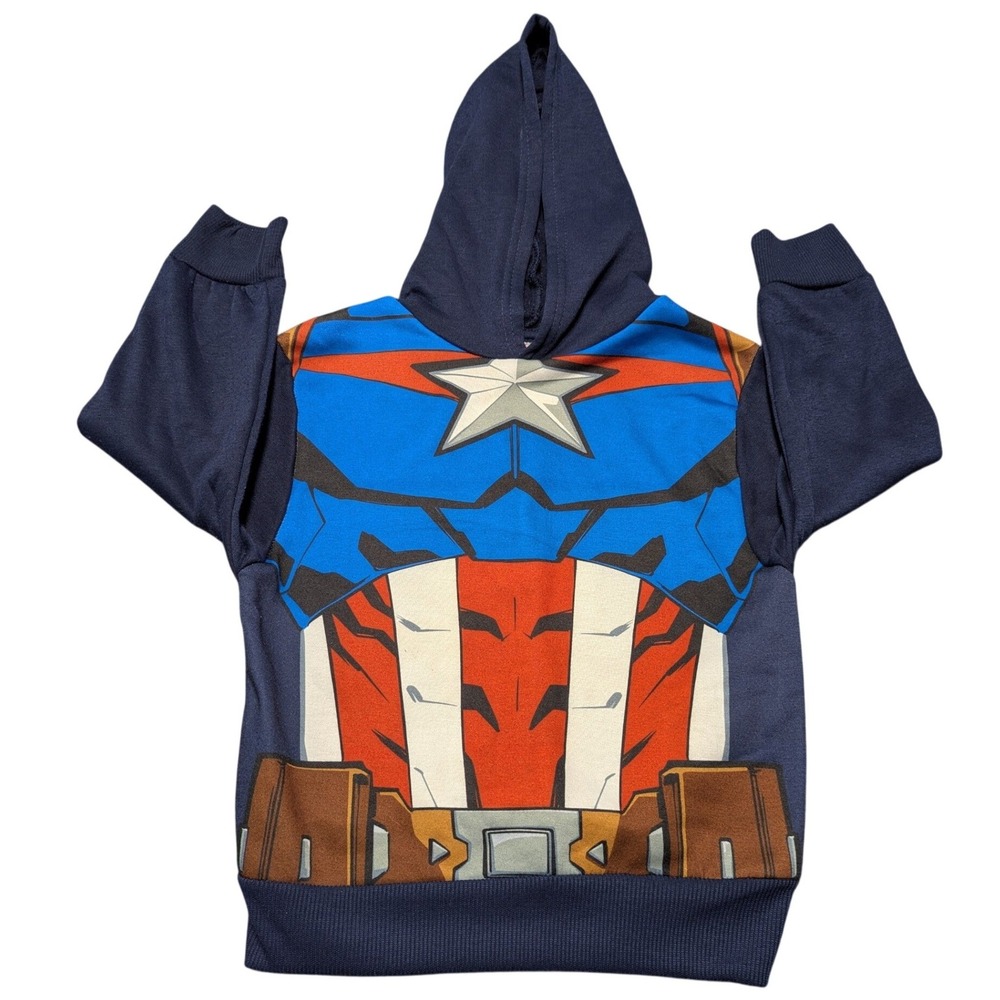 Marvel Avengers Captain America Costume Hoodie Kids Size 4 Navy Blue Pullover